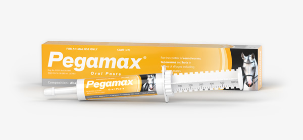 Pegamax dewormer for horses. Full spectrum dewormer for regular all year round use. Roundworms, tapeworms and bots.