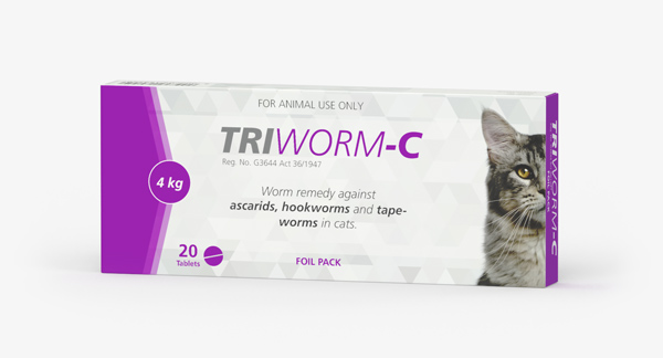 Worm remedy against ascarids, hookworms and tapeworms in cats. Triworm-C.