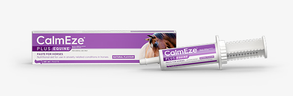 Nutritional aid for use in anxiety related conditions in horses. CalmEze Plus Equine Paste 60 ml.