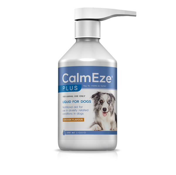 A nutritional aid that reduces stress and anxiety in dogs. CalmEze Plus Dog Liquid.