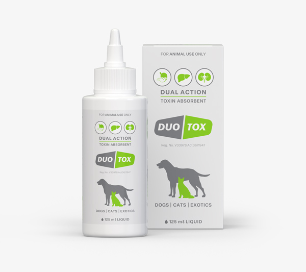 Duo Tox. Dual action toxin absorbent. Treats poisoning cases in cats and dogs.
