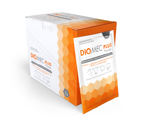 Diomec Plus Powder. Nutritional aid which assists in normalising the digestive system of foals, calves, lambs ad piglets.