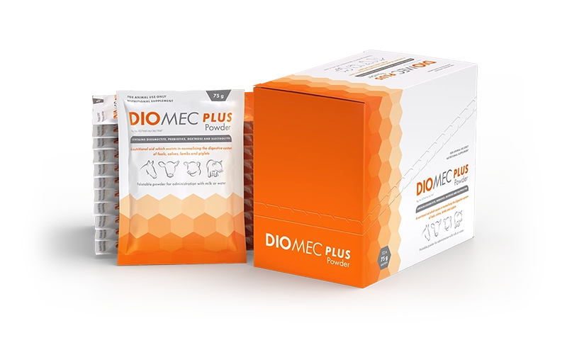 Diomec Plus Powder. A nutritional aid which assists in normalising the digestive system of foals, calves, lambs and piglets.